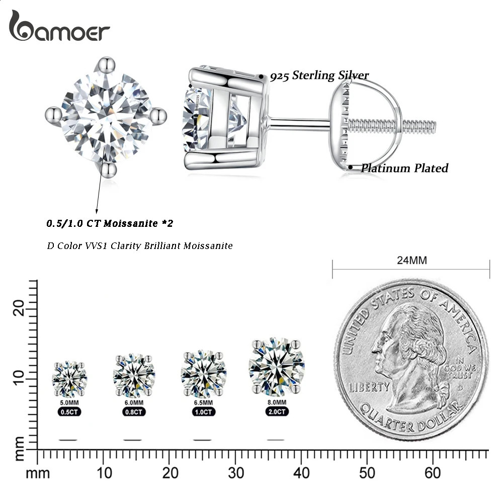 0.5-1ct screw back earrings suitable for women D-color VVS1 Clarity Lab Created Diamond earrings platinum earrings 240918