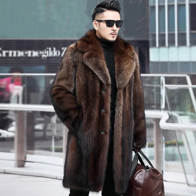 Mens long fur coat winter warm mink coat fat jacket loose casual windbreaker 240911