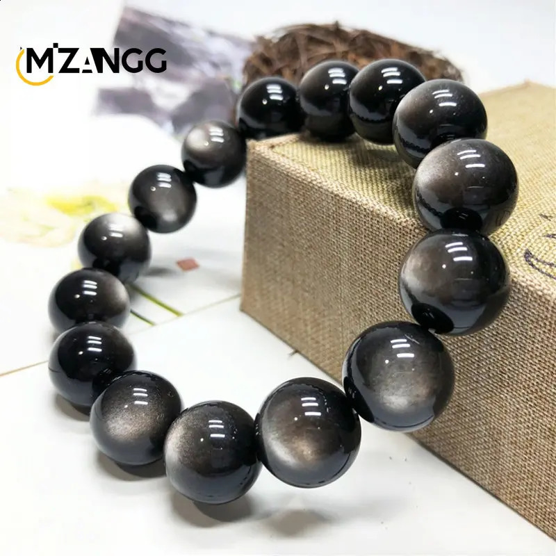 Natural Silver Obsidian Bracelet Mens and Womens Models Double Cat Eyes Silver Obsidian Gold Obsidian Lucky Amulet Hand String 240910