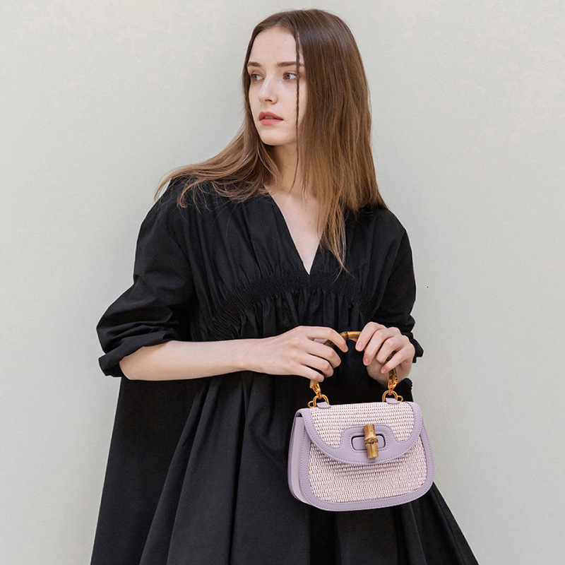 2024 Designer Women's Handbags Genuine Leather Ing And hot Weaving Shoulder Bags Bamboo Handle Small Female Packages