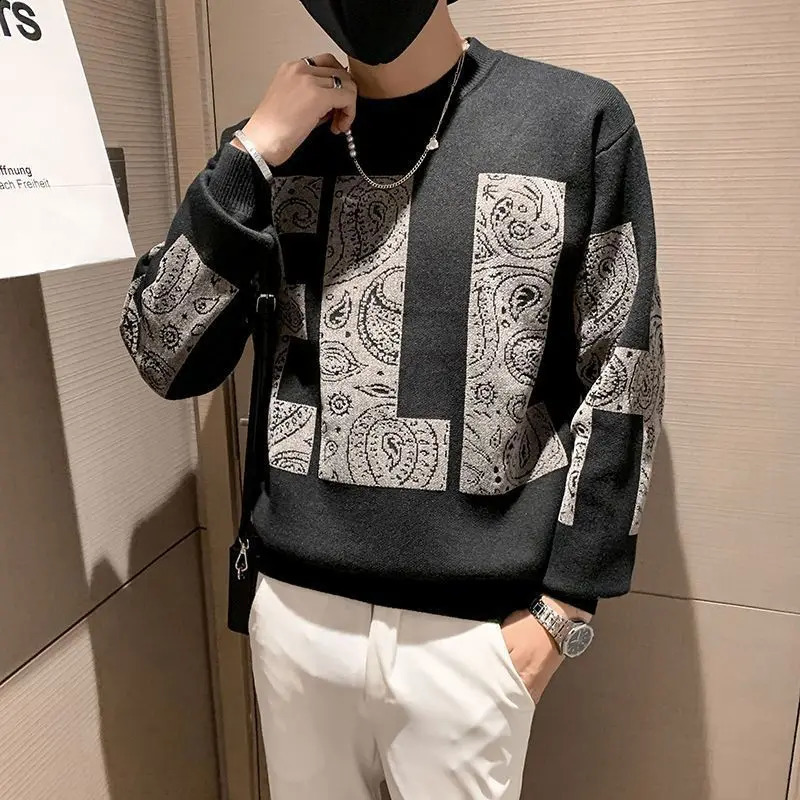 Man Clothes Letter Knitted Sweaters for Men Pullovers Black Round Collar Graphic Crewneck Fashion Korean Warm Y2k Vintage X 240911