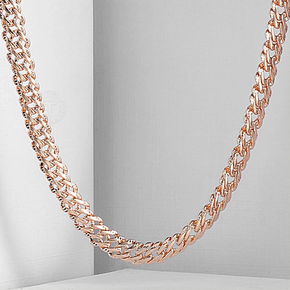 585 Rose Gold Colored Necklace for Men Bismark Hammered Link Chain Fashion Jewelry Accessories 5mm GN452A 240904