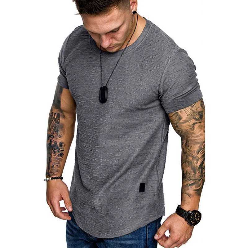 Short Sleeve shirt Streetwear Hip Hop Summer T Shirt Men Longline Curved Hem Fitness Tshirt Slim Funny T-Shirt Plus Size M-3XL Z240919
