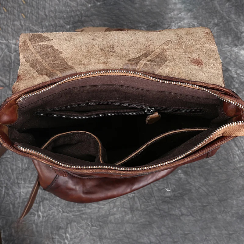 Retro Backpack Genuine Leather Bag For Women Vintage Embossed Cowhide Backpacks Leisure Feather Backpack Ladies 240913