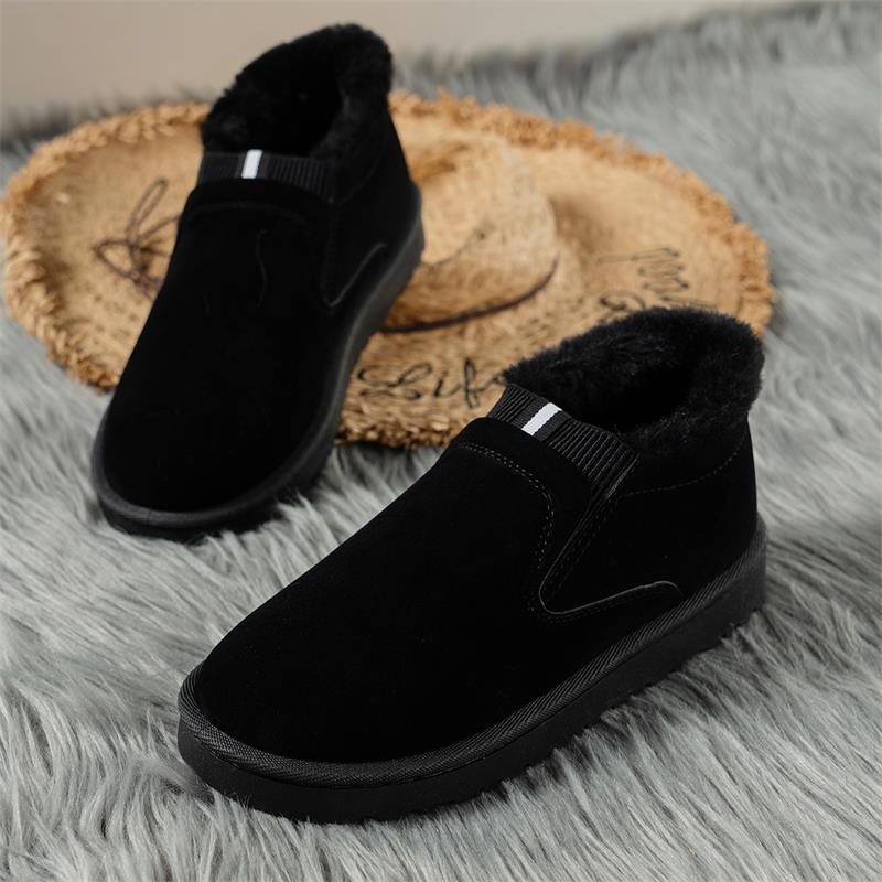 Women's Winter Boots: Plus Size Low-Top Comfort, Warm, Trendy Flat Shoes (Triple Black/Brown) a85d