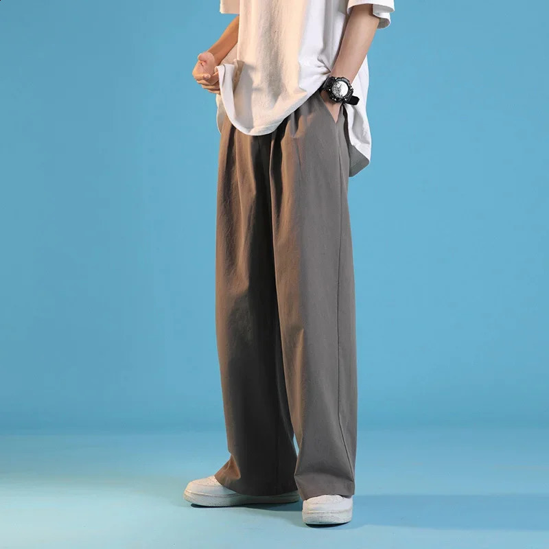 Autumn mens solid high street pants loose straight wide leg Japan jogging Trouser casual moletom masculino 240913