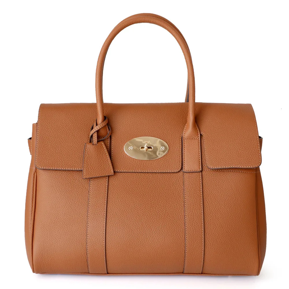 2024 Spring Genuine Leather Women Briefcase Female Versatile Shoulder Crossbody Bags Handbags Ladies Large Commute Totes Brown