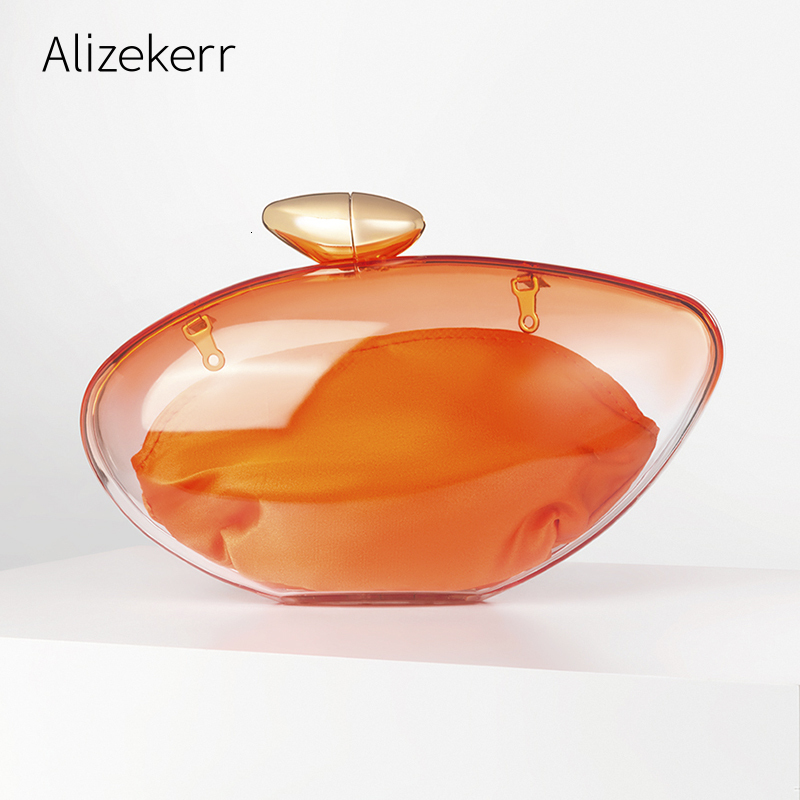 Alizekerr Transparent Acrylic Evening Bags Women Boutique Graduated Color Oval-Shaped Clutch Purses And Handbags Wedding Party