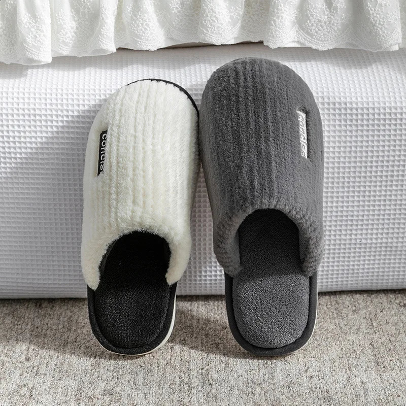 Indoor Slippers Women Men Autumn Winter Thick Sole House Warm Fur Shoes Couples Home Non-Slip Large Size MenS Cotton Slippers 240914