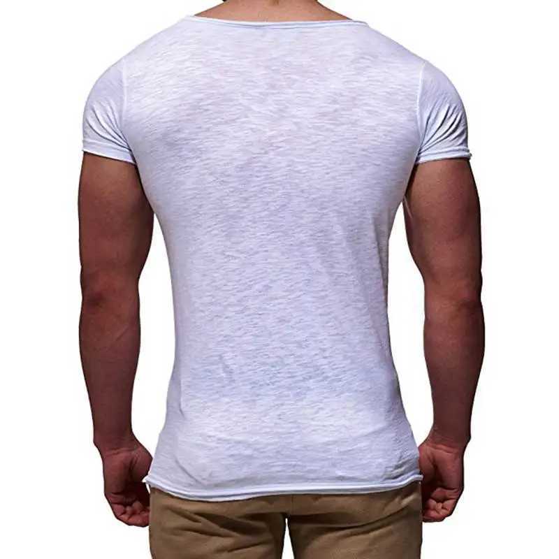 High Quality Mens ultra-thin summer short sleeved mens T-shirt fashion V-neck ultra-thin slim fit solid color top T-shirt mens MY070 T250108