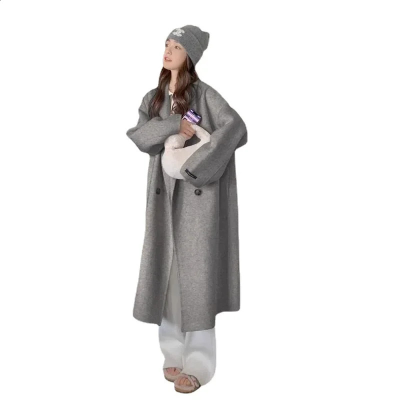 Fashionable loose wheat colored wool womens jacket autumnwinter coat Korean fashion long sleeved 240918