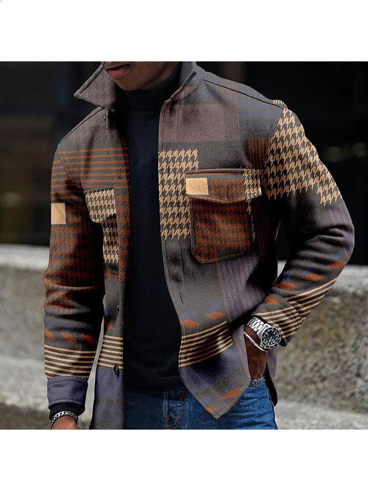Mens Suit Jacket Navy Plaid Tweed Lapel Collar Long Sleeve Formal Business Jacket Groomman Autumn Winter Casual Coat 240911