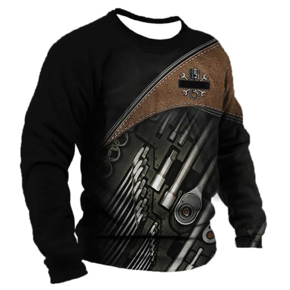 Vintage Mens Long Sleeves T -shirt Mechanic Pattern 3D printing Mens Clothing Spring and Autumn Casual Long Sleeve T-shirtX240919