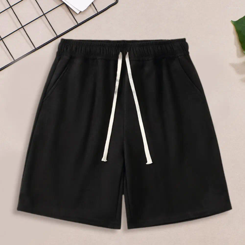 Suede Athletic Shorts For Men - Elastic Waist Drawstring Mid-Rise Wide Leg Running Pockets