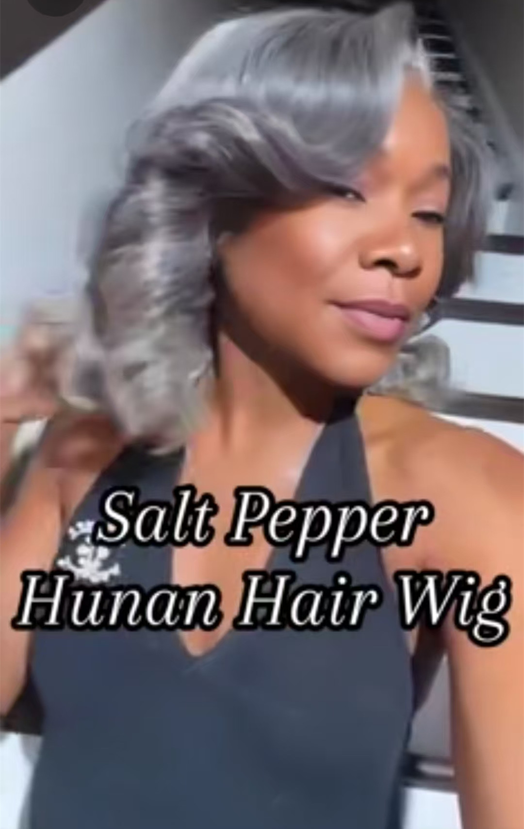 Short bob hairstyle grey human hair wig