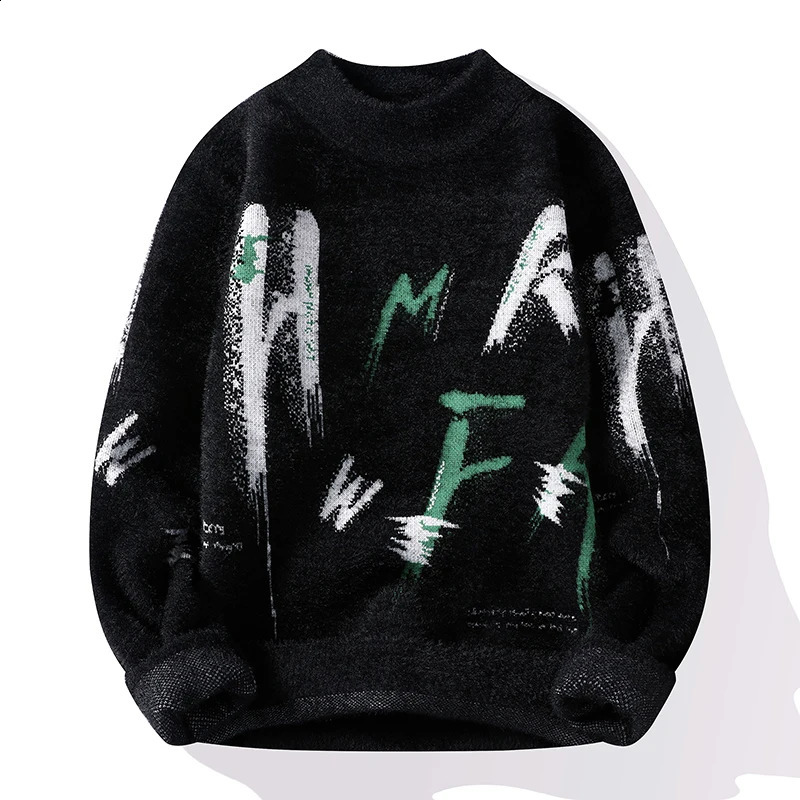Korean Style Mens Long-sleeved Knit Sweaters/Male Slim Fit Letter Printing Casual Pullover Man Harajuku Sweater 240911