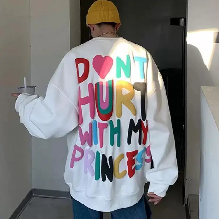 Spring and autumn round neck sweater men oversized foam printing Hong Kong style couple sweater Y2k long-sleeved loose top 240912