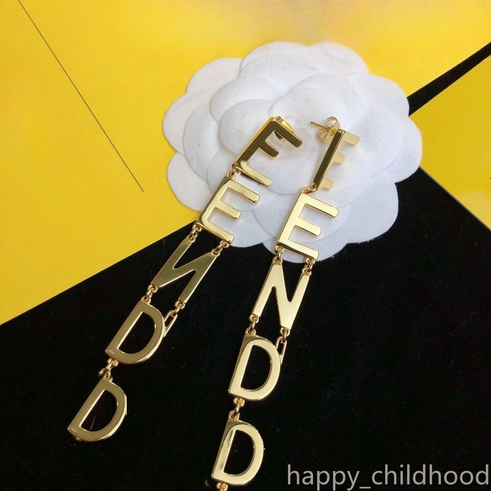 Designer Brand Letters Gold Plated Dangle Earrings For Women Jewelry Lady Party Wedding Gift