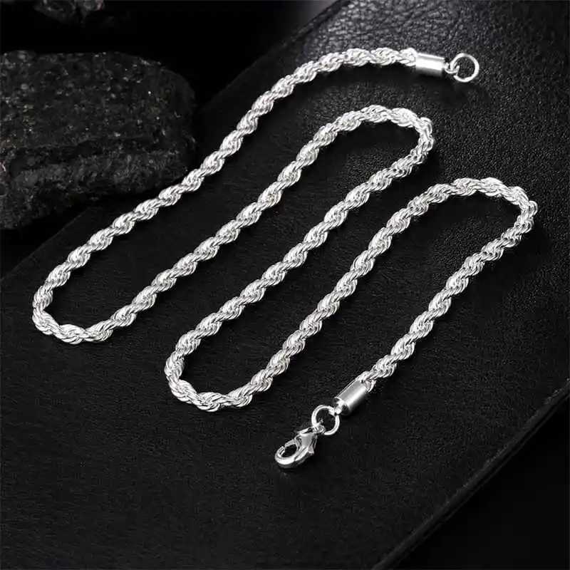 Classic 925 Sterling Silver Twisted Rope Chain Men Necklace Width 4MM Figaro Cuban Chain Necklace For Men Women Jewelry GiftsX240919