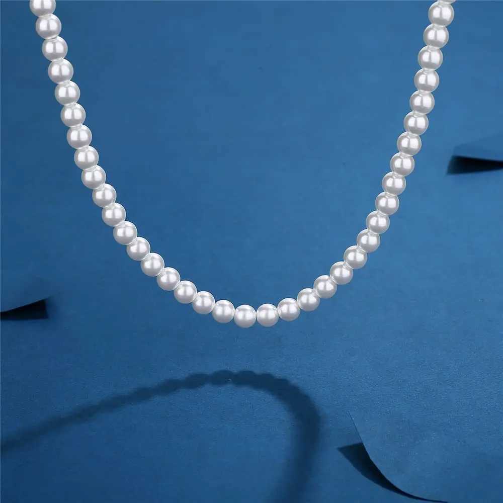 Rock Imitation Pearl Necklace For Men Hip Hop Pearl Bead Chain Men Necklace Women Choker Fashion Party Jewelry GiftX240919