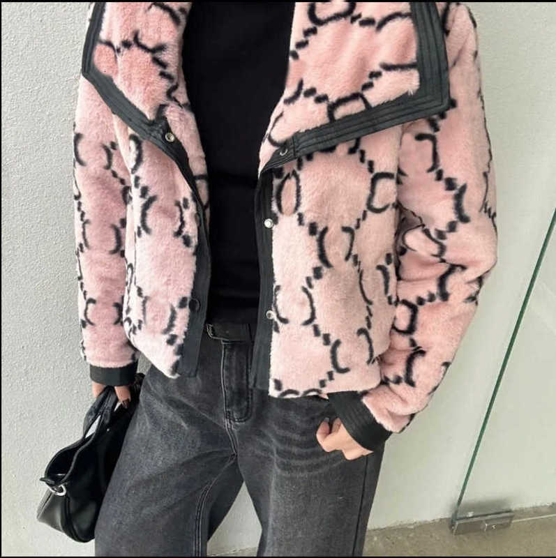 Women's Jackets designer 24 Winter new full print jacquard letter plush large lapel plus cotton short coat women
