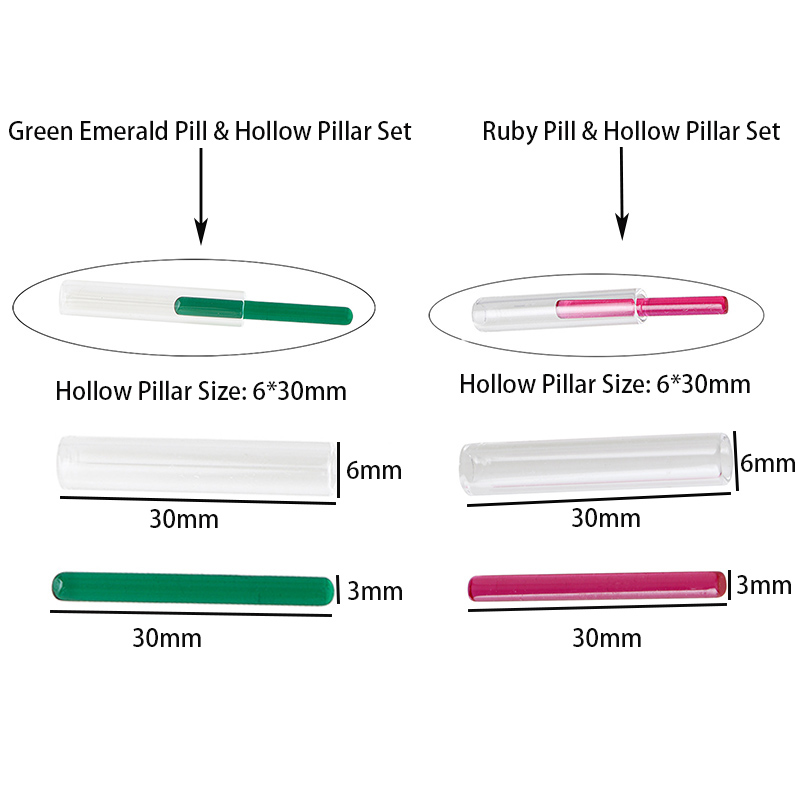 3 * 30mm Ruby pills and 6 * 30mm Quartz Hollow Pillar Combination Set, suitable for Terp Slurp Quartz Rod Nail