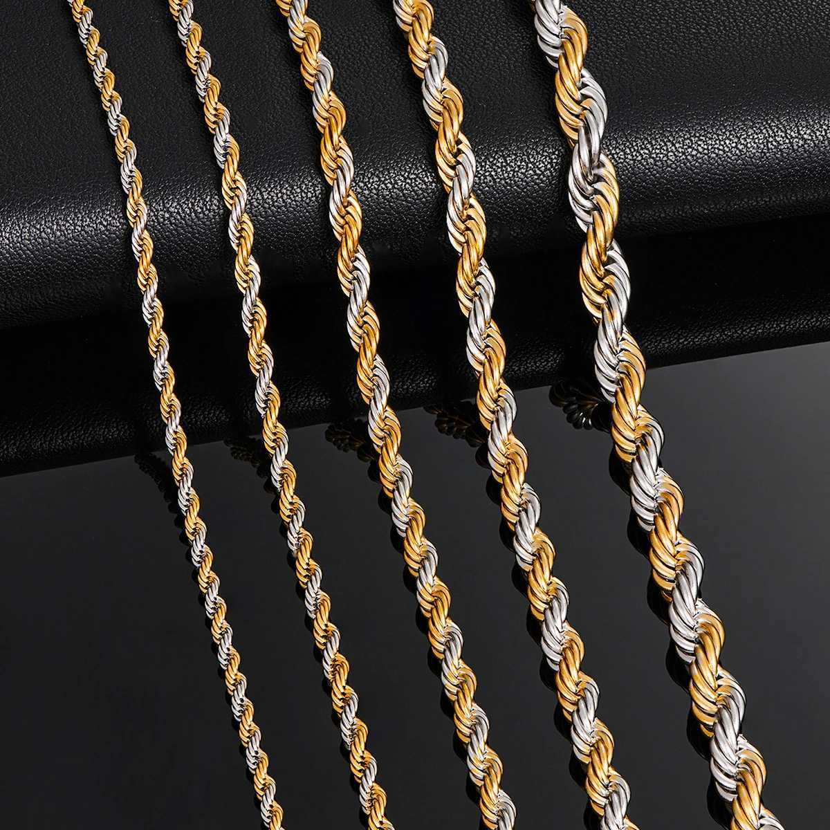 Width 2.3mm/3mm/4mm/5mm/6mm Stainless Steel Rope Chain Men Statement Gold Twisted Silver Color Necklace 16 to 30 InchesX240919