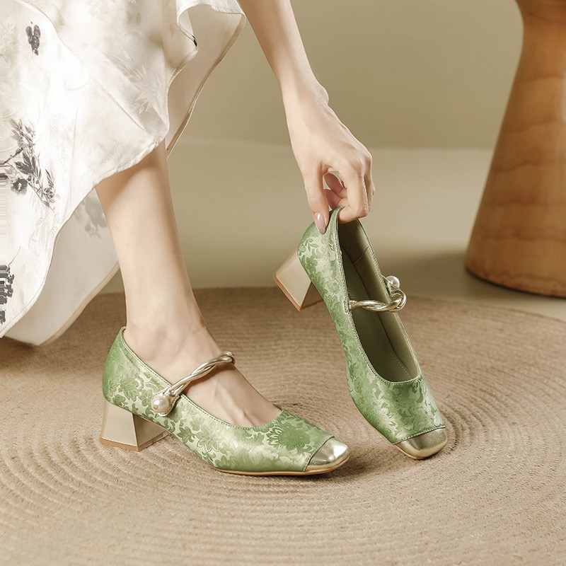 White Mary Jane High Heels Summer 2024 New New Chinese Style Han Elements Versatile French Block Heel Square Toe Pumps Women