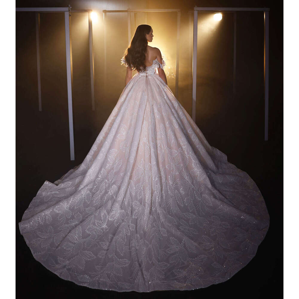 Elegant Wedding Dresses Ball Gown Off The Shoulder Sequined Backless Or-Length Bride Dress Vestido De Novia Custom Made 0228Lz