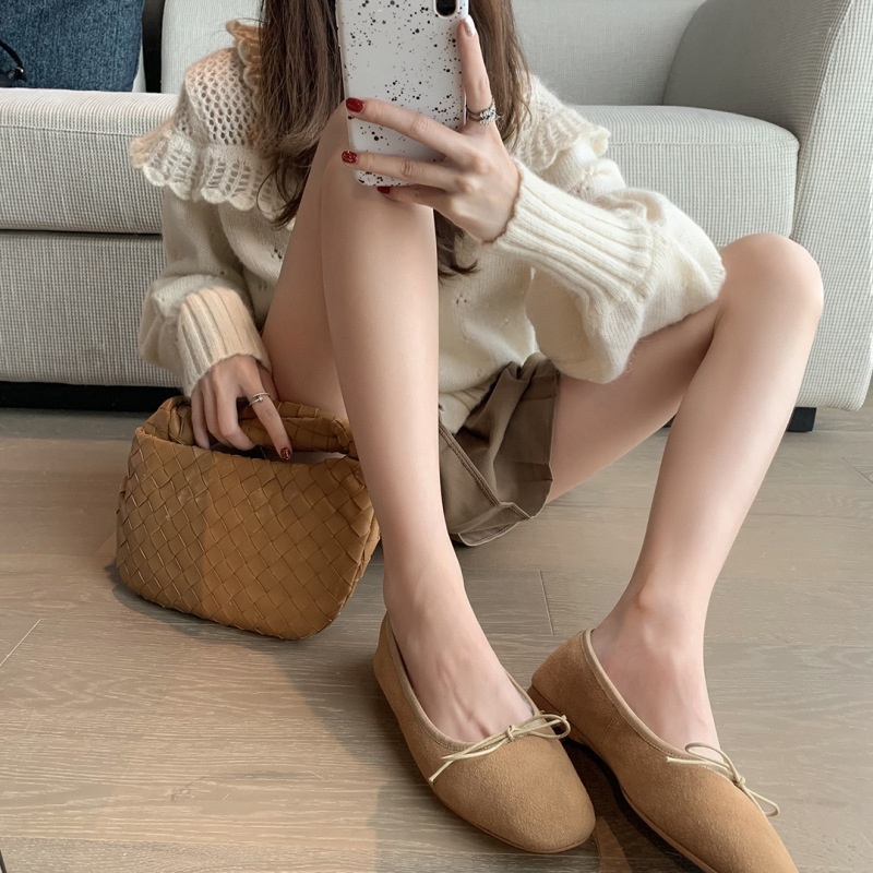 Women's Ballet Flats, Maillard Bow Wool, Slip-On Shoes, Comfy Pointed Toe Flats for 2024 dh910320090