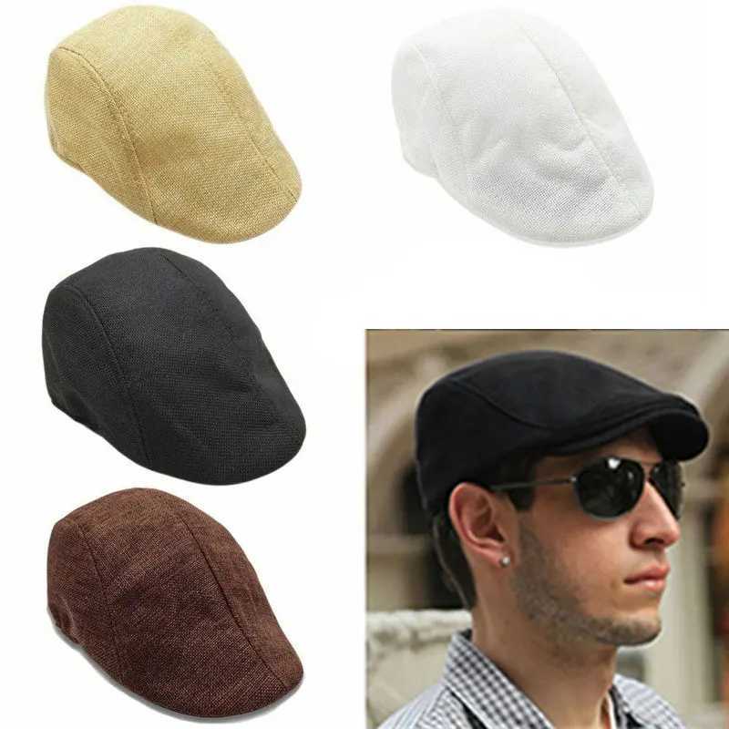 Beret Linen Caps Newsboy Caps Mens Stylish Cap Artists Beret Male Driving Flat Peaky Womens Autumn Hat Blinders Hat UnisexX240919