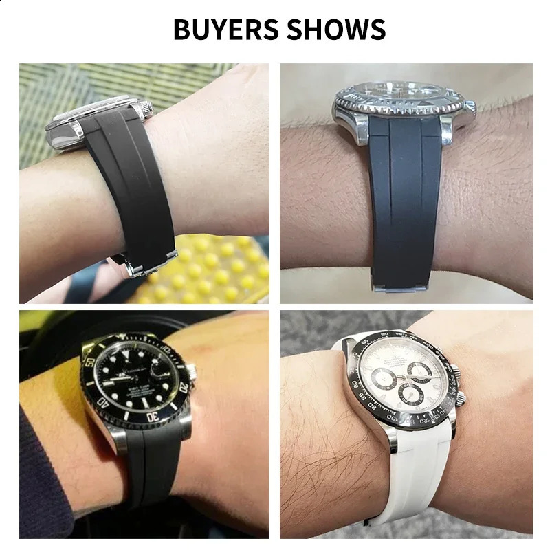 Suitable for Rolex 20 21mm Black Water Ghost Rubber Strap Gmt Submarine Original Solid Stainless Steel Folding Buckle Silicone Watch 240911