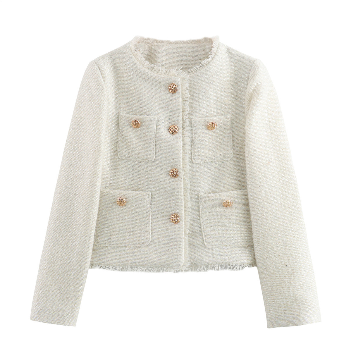 Womens Suits Blazers Autumn Fashion Women Camel Tweed Button Short Jacket Long Sleeve Jackets Frayed Cropped Tops Femininos Y2K Coats 231206