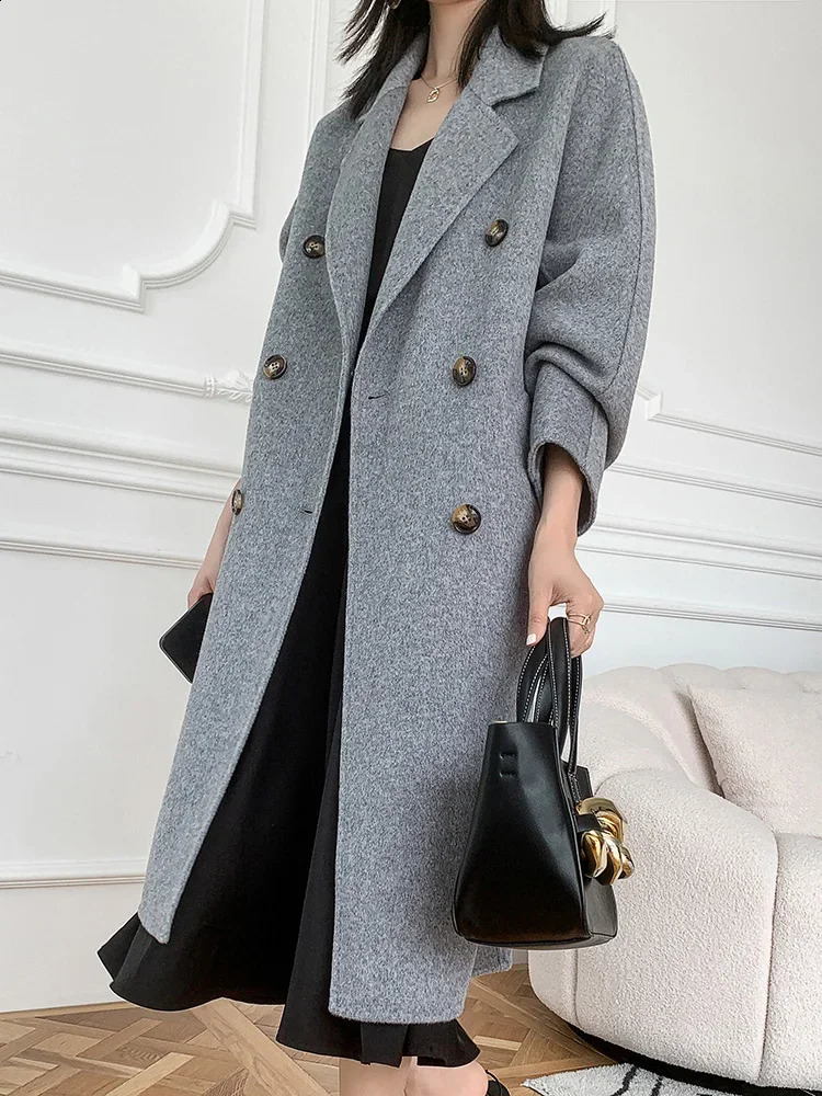 Fashion Trendy Womens Coat 100% Pure Australian Wool Coat Solid Color Autumn and Winter Double-Sided Woolen Womens Clothing 240909