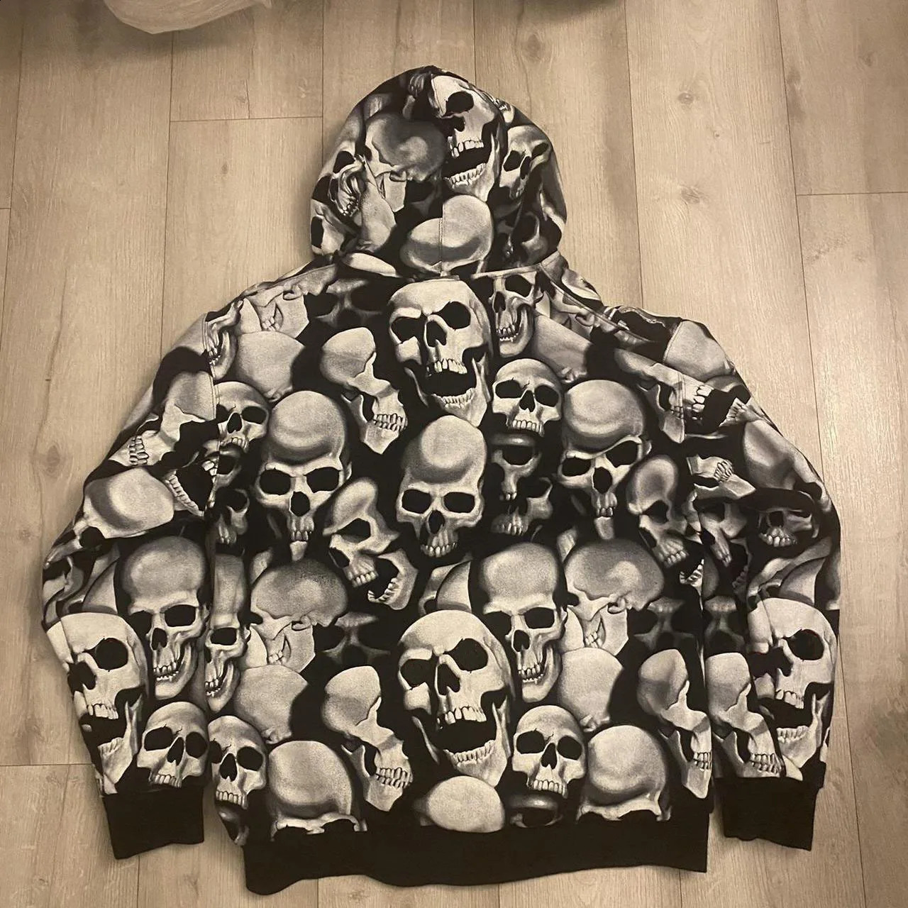 Zip Hoodie Men Y2K Clothes Halloween Hoodie Fashion Hoodie Goth Womens Head Skeleton Print Long Sleeve Sweatshirt Oversized Top 240912
