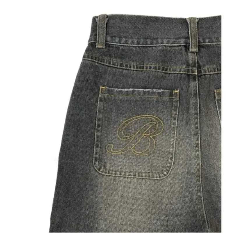 Y2K Street Harajuku Letter Pattern Embroidery Baggy Denim Shorts Men American Style New Fashion Gothic High Waist Short JeansX240914
