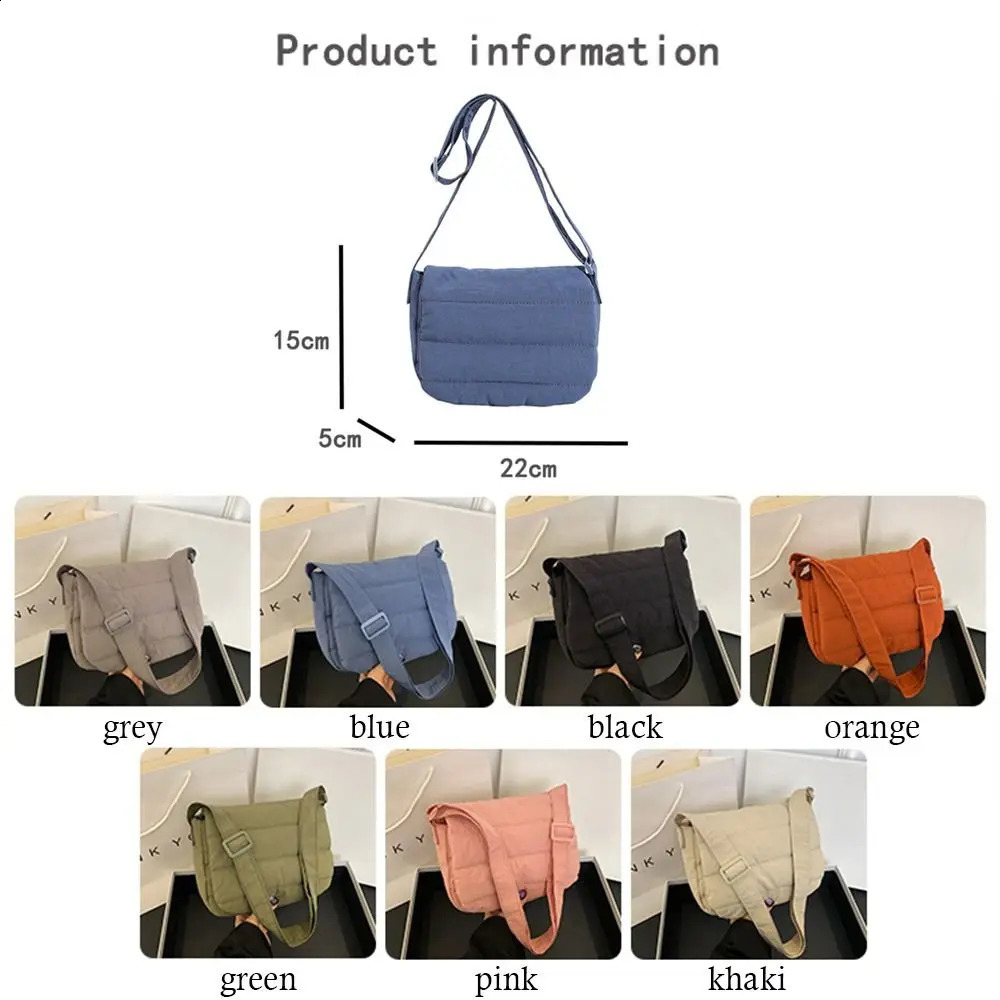 Solid Color Shoulder Bags Fashion Large Capacity Lightweight Messenger Down Cotton Padded Underarm Bag Girls 240914
