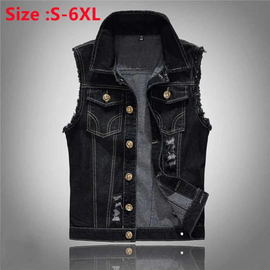 2024 Mens Fashion Jeans Sleeveless Jacket Vest Male Black Blue Denim Jeans Vest Man Cow Outdoors Waistcoat Mens Jacket Vest 240919