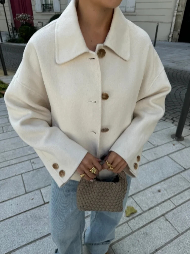 Fashion Solid Lapel Single Breasted Demiseason Jacket For Women Elegant Quilted Long Sleeved Coat Autumn Lady Commute Outwear 240919