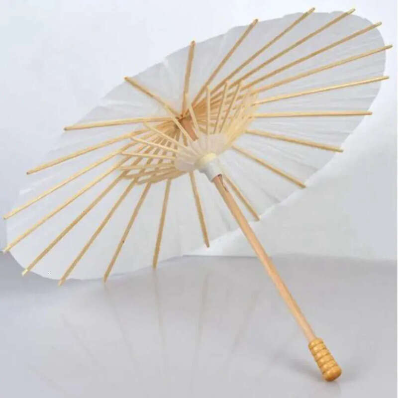 Wedding Umbrella Handmade Diameter 60 Cm Plain White Color Chinese Small Paper Parasol With Bamboo Handle
