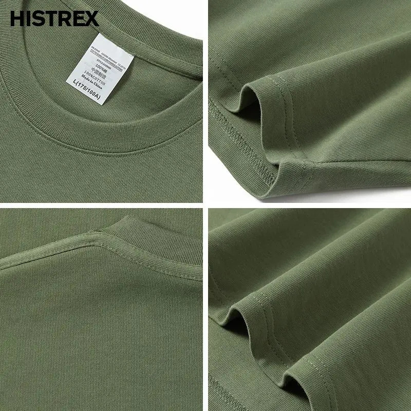 100% pure cotton mens T-shirt short sleeved summer flat top retro casual thick T-shirt high-quality basic clothing 10.6oz 300gsm 240919