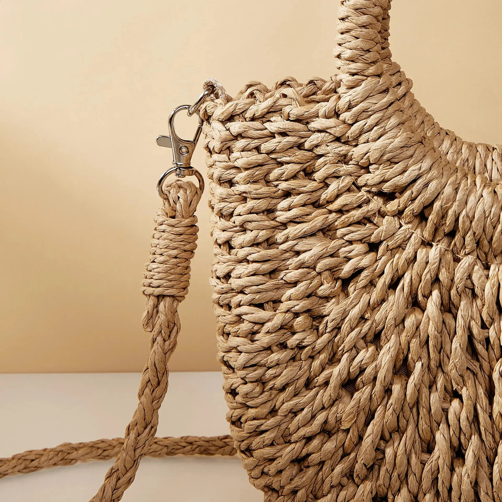 Handwoven Straw Rattan HalfMoon Beach Handbag Large Capacity Women Summer Hollow Out Crossbody Shoulder Bag 240914