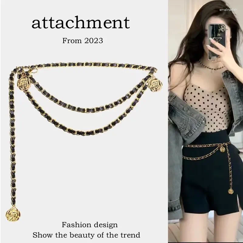 Belts 2024 Camellia Metal Chain Waist For Women's High-end Daily Versatile Dress Fashion Trend Accessories