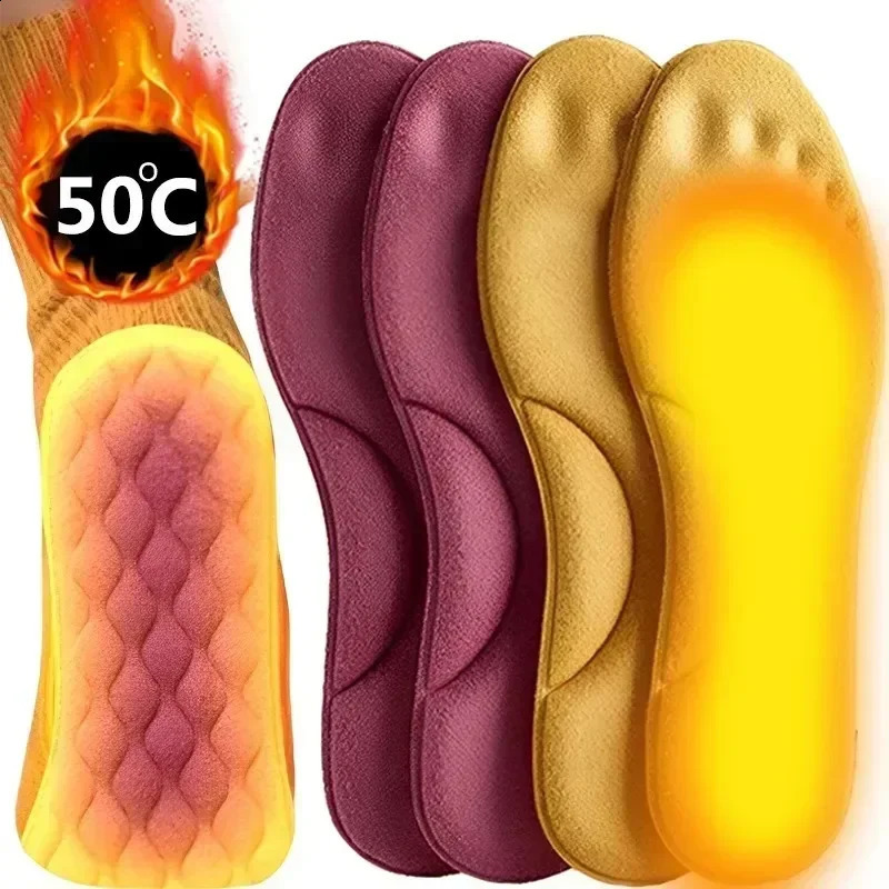Winter Fur Self Heating Insoles Foot Thermal Thicken Insole Memory Foam Shoe Pads Warm Sports Shoes Inserts for Women Men 241010