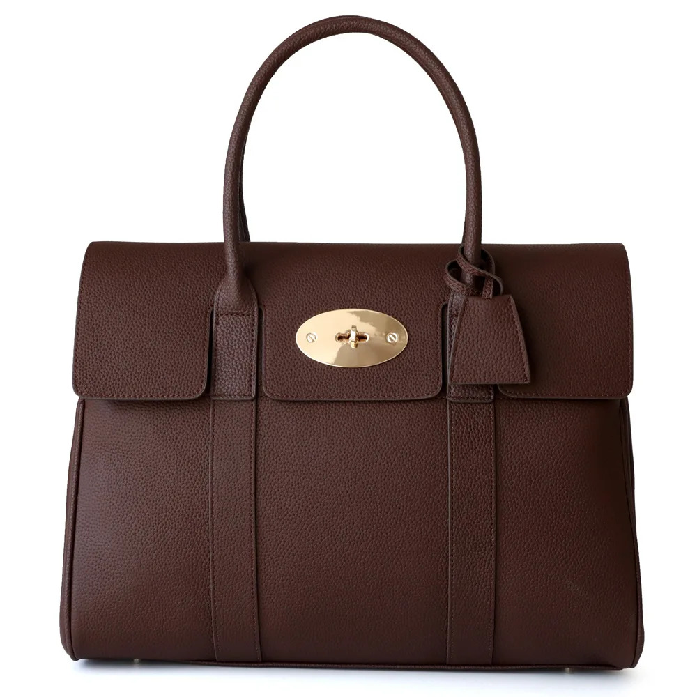 2024 Spring Genuine Leather Women Briefcase Female Versatile Shoulder Crossbody Bags Handbags Ladies Large Commute Totes Brown