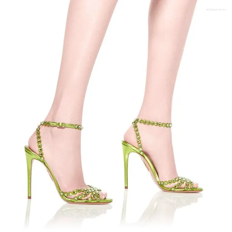 Sandals 2024 Brand Sequined Crystal Women Sexy Spike High Heels Gladiator Summer Wedding Prom Shoes Sandalias Mujer