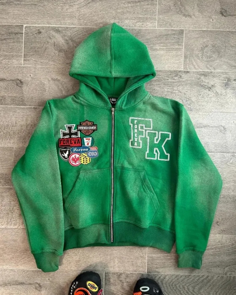 Home>Products>Fashion>Retro Letter Printed Zipper Hoodie 240914
