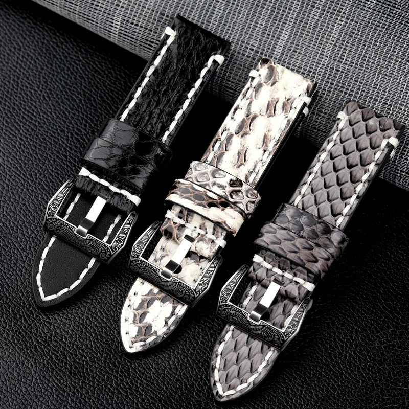 Handmade snake skin carved buckle watch strap 20 22 24 26MM black gray leather strap thick material mens military watch strap 240919