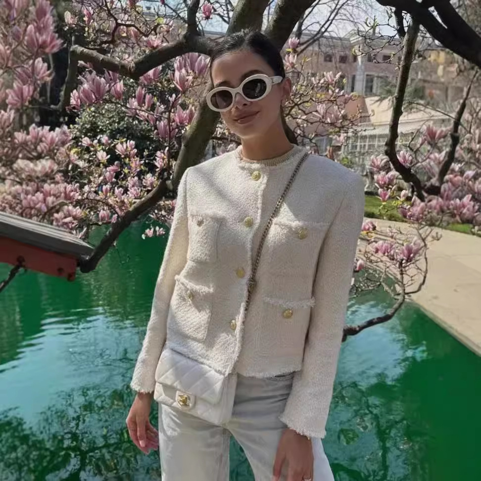 Womens Suits Blazers Autumn Fashion Women Camel Tweed Button Short Jacket Long Sleeve Jackets Frayed Cropped Tops Femininos Y2K Coats 231206