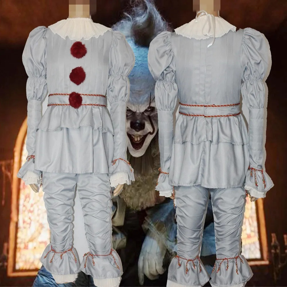 Halloween Adult Men Pennywise Clown Cosplay Costume Carnival Party Stage Performance Villain Vintage Clothing Set 240919